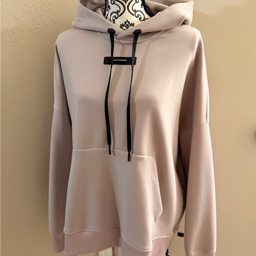 On Running Blush Pink Oversized Hoodie with Black Drawstrings